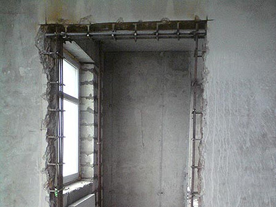 Стандартное усиление проема в бетонной стене